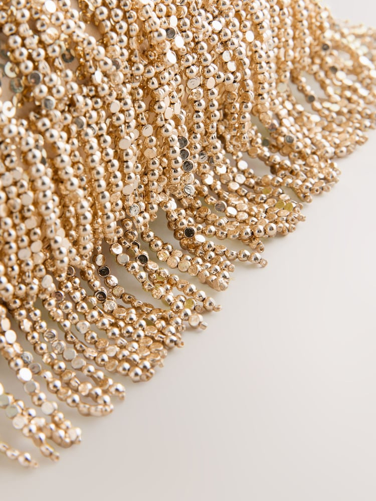 Gold Fringe Beaded Clutch Bag - Image 8 of 9