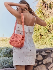 Orange 100% Cotton Beaded Shoulder Bag - Image 2 of 9