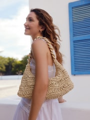 Natural Raffia Chain Shoulder Bag - Image 1 of 8