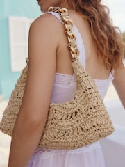 Natural Raffia Chain Shoulder Bag - Image 3 of 8