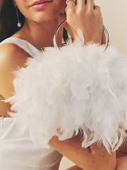White Feather Ring Handle Bag - Image 3 of 8
