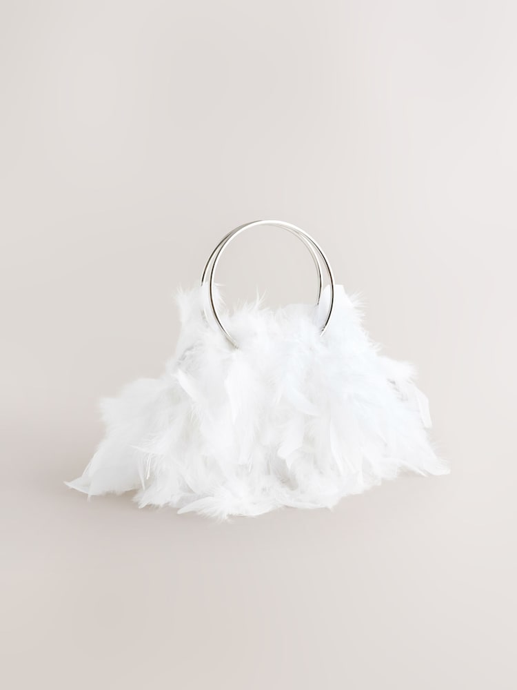 White Feather Ring Handle Bag - Image 4 of 8