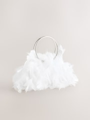 White Feather Ring Handle Bag - Image 5 of 8