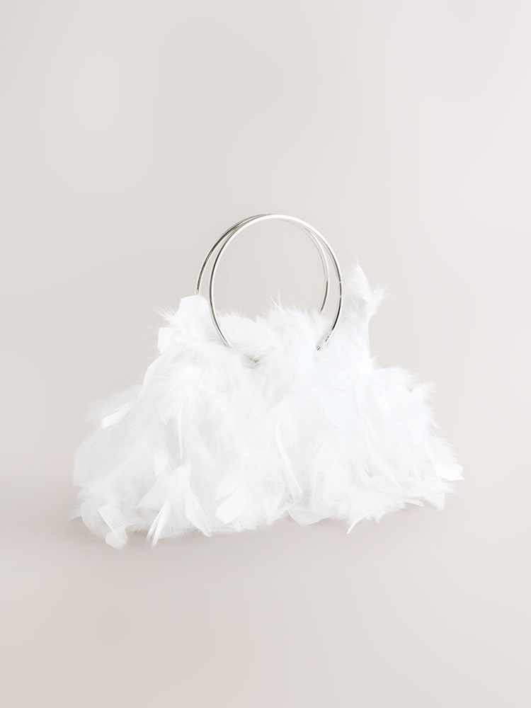 White Feather Ring Handle Bag - Image 5 of 8
