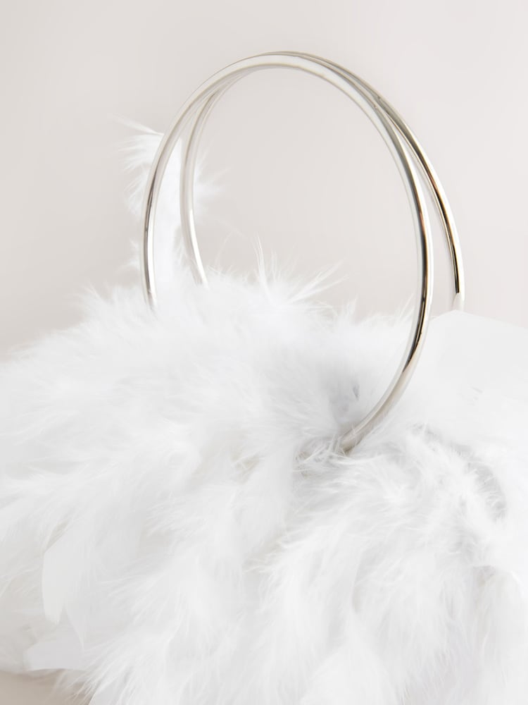 White Feather Ring Handle Bag - Image 6 of 8