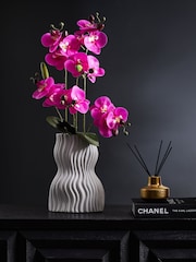 Pink Arficial Real Touch Orchid in White Pleat Vase - Image 1 of 3