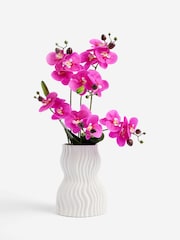 Pink Arficial Real Touch Orchid in White Pleat Vase - Image 2 of 3