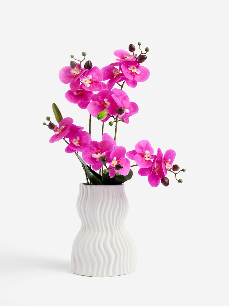Pink Arficial Real Touch Orchid in White Pleat Vase - Image 2 of 3