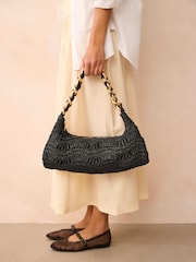 Black Raffia Chain Shoulder Bag - Image 1 of 9