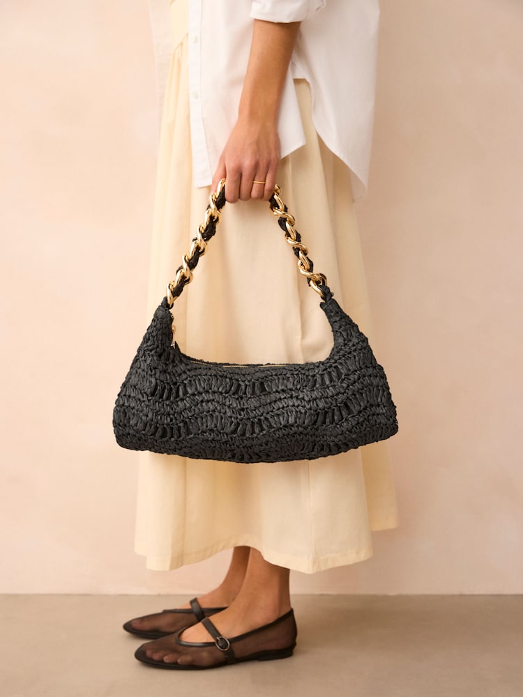 Black Raffia Chain Shoulder Bag - Image 1 of 9