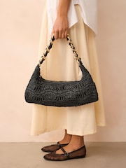 Black Raffia Chain Shoulder Bag - Image 2 of 9