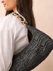 Black Raffia Chain Shoulder Bag - Image 3 of 9