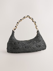 Black Raffia Chain Shoulder Bag - Image 5 of 9