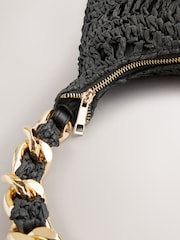 Black Raffia Chain Shoulder Bag - Image 6 of 9