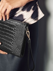 Black Croc Effect Structured Clutch Bag - Image 3 of 10