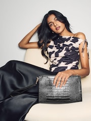Black Croc Effect Structured Clutch Bag - Image 5 of 10