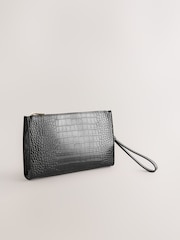 Black Croc Effect Structured Clutch Bag - Image 6 of 10