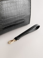 Black Croc Effect Structured Clutch Bag - Image 8 of 10