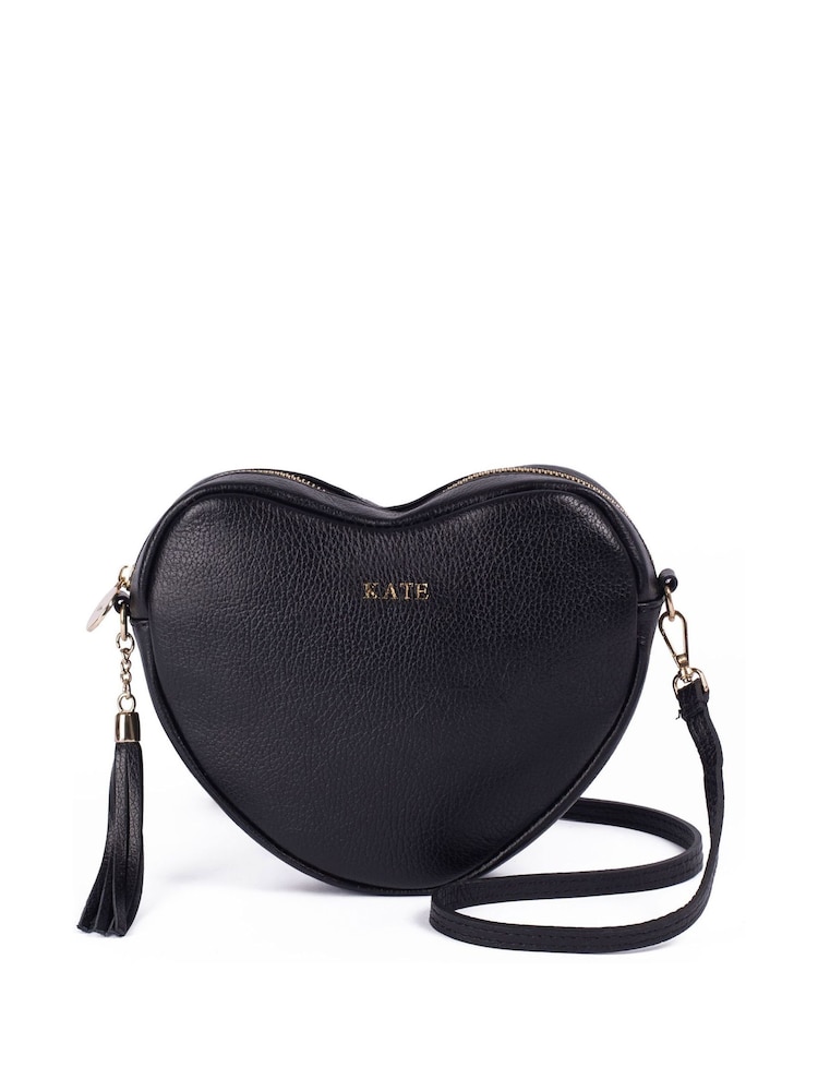 LRM Goods Personalised Leather Ella Crossbody Heart Black Bag - Image 2 of 3