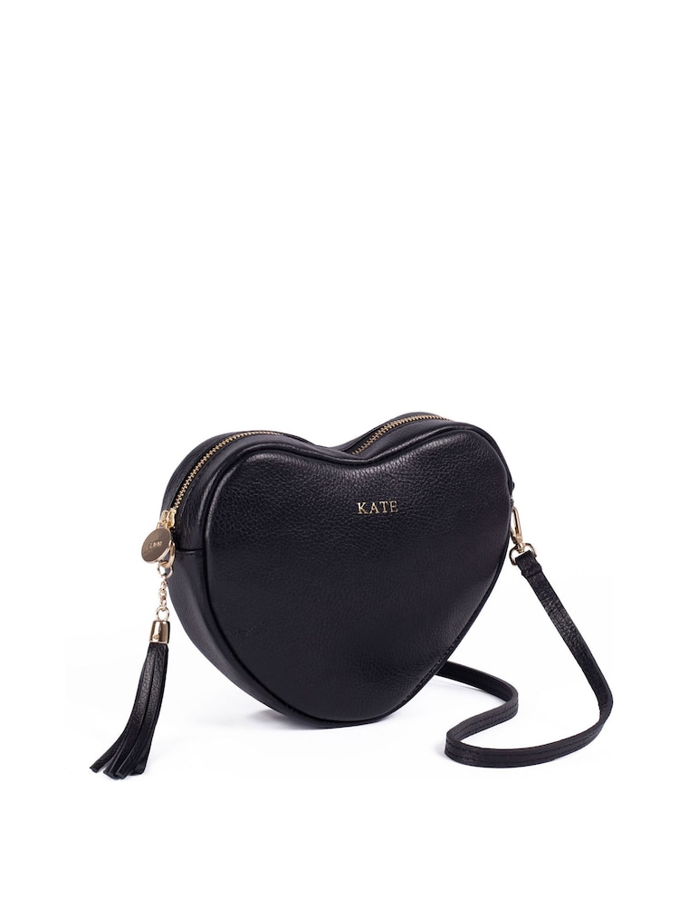 LRM Goods Personalised Leather Ella Crossbody Heart Black Bag - Image 3 of 3