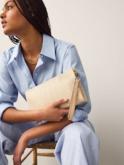 Gold Raffia Structured Clutch Bag - Image 2 of 8