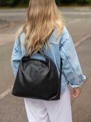 LRM Goods Personalised Leather 2 in 1 Black Backpack and Tote Bag - Image 1 of 6