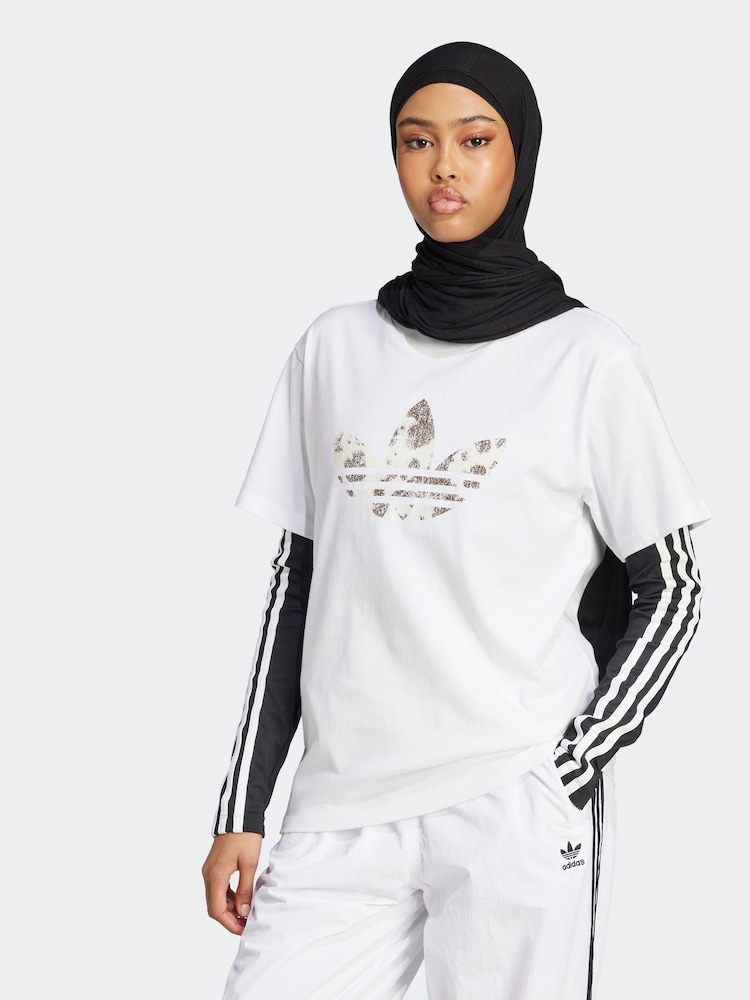 Blanco - adidas Originals Animal Print Trefoil T-Shirt - Imagen 1 de 6