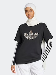 adidas Originals Black Animal Print Trefoil T-Shirt - Image 1 of 6