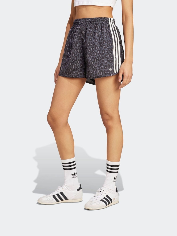 adidas Originals Black Animal Print Satin Shorts - Image 1 of 6