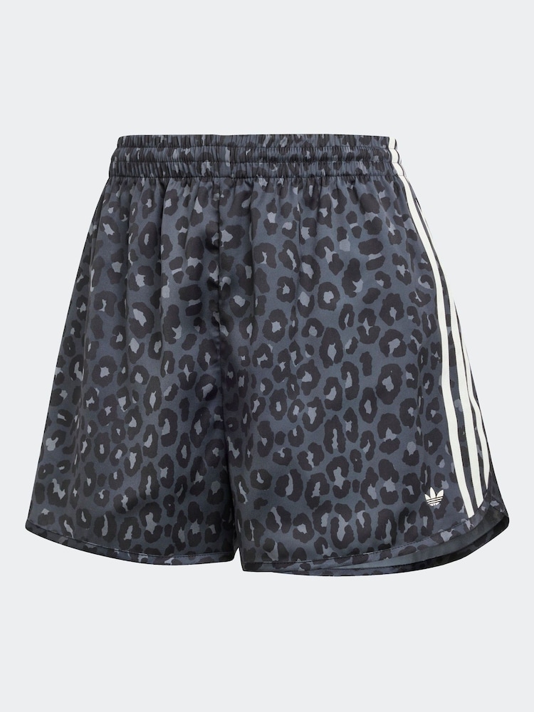 adidas Originals Black Animal Print Satin Shorts - Image 6 of 6