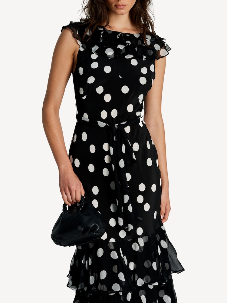 Rixo Black Polka Dot Rio Tiered Blossom Maxi Dress Seasons