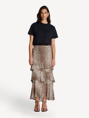 Rixo Animal Preslee Antelope Spot Tiered Midi Skirt - Image 1 of 5