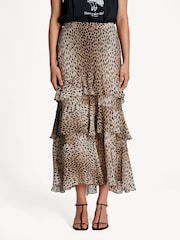 Rixo Animal Preslee Antelope Spot Tiered Midi Skirt - Image 2 of 5