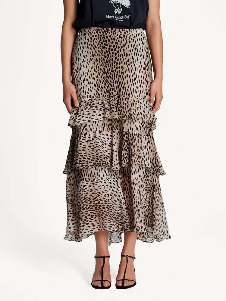 Rixo Animal Preslee Antelope Spot Tiered Midi Skirt - Image 2 of 5