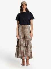 Rixo Animal Preslee Antelope Spot Tiered Midi Skirt - Image 4 of 5