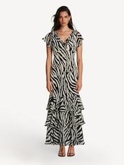 Rixo Black Amelle Tulip Print Tiered Maxi Dress - Image 1 of 5