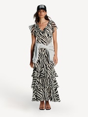 Rixo Black Amelle Tulip Print Tiered Maxi Dress - Image 3 of 5