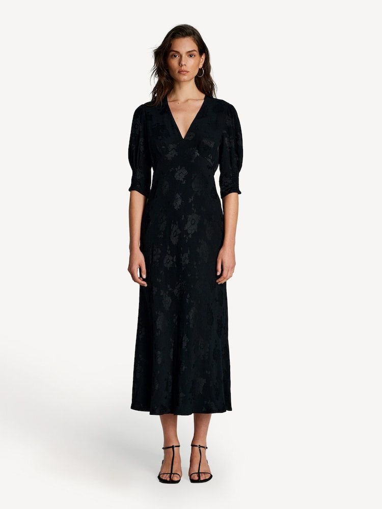 Rixo Black Zadie Poppy Jacquard Midi Dress - Image 1 of 3