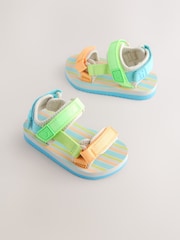 أزرق ومخطط أخضر بتصميم لامع - Touch Fastening Adjustable Strap Tape Trekker Walking Sandals - صورة 1 من 5