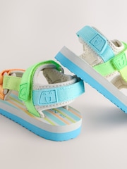 أزرق ومخطط أخضر بتصميم لامع - Touch Fastening Adjustable Strap Tape Trekker Walking Sandals - صورة 3 من 5