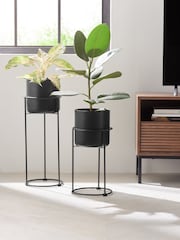 Set of 2 Black Raised Metal Planters - Image 1 of 4