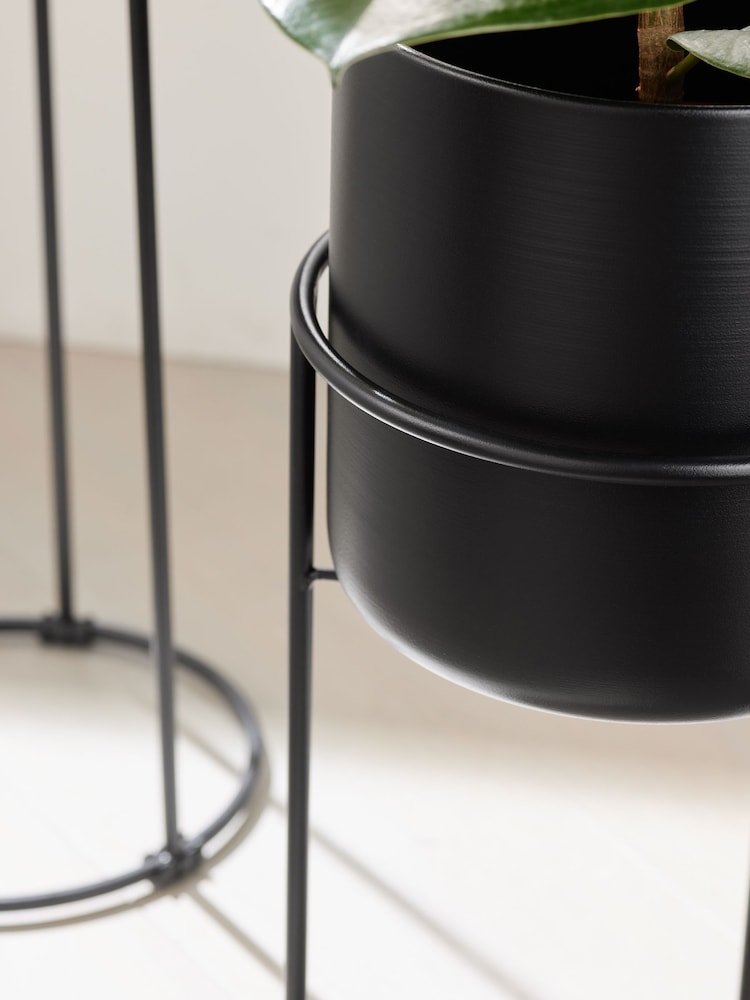 Set of 2 Black Raised Metal Planters - Image 2 of 4