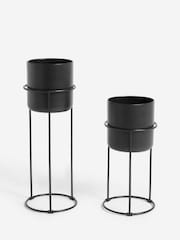 Set of 2 Black Raised Metal Planters - Image 3 of 4