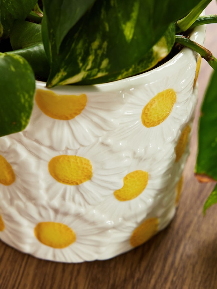 Yellow/White Ceramic Daisy Planter - Image 2 of 4
