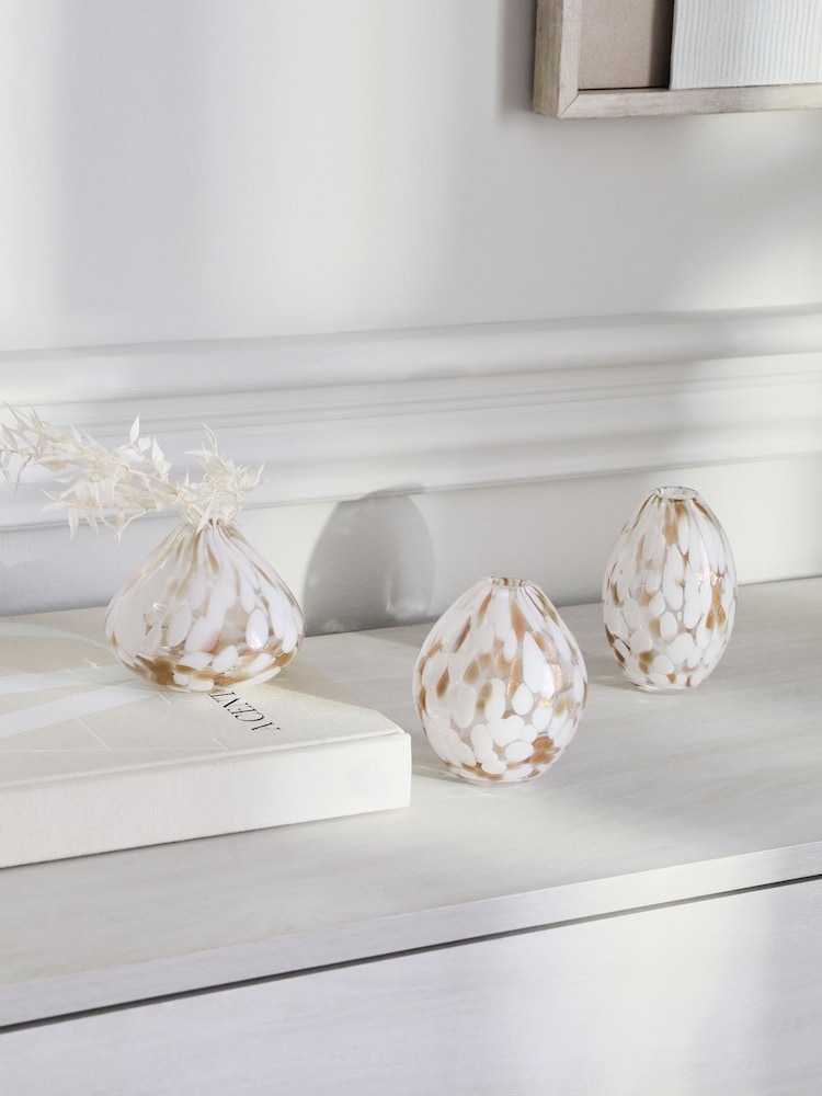 White/Gold Set of 3 Confetti Glass Flower Vase - Image 1 of 5