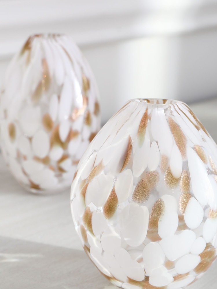 White/Gold Set of 3 Confetti Glass Flower Vase - Image 2 of 5