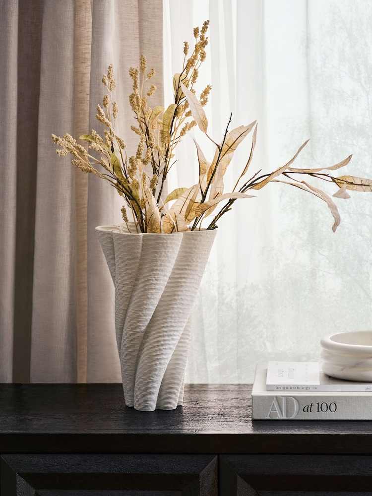 White N. Premium Ceramic Textured Swirl Vase - Image 1 of 4 White N. Premium Ceramic Textured Swirl Vase - Image 1 of 4