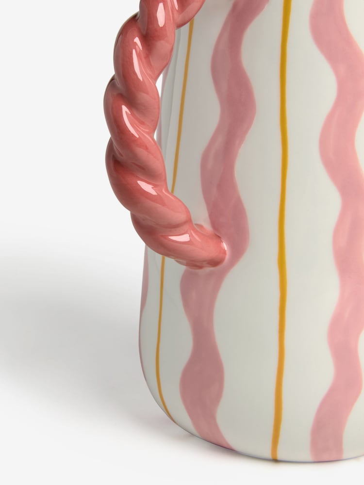 Pink/White Twist Handle Painted Ceramic Jug Vase - Image 3 of 4