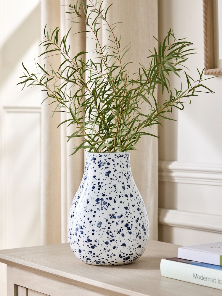 White/Blue Splatter Ceramic Vase - Image 1 of 5