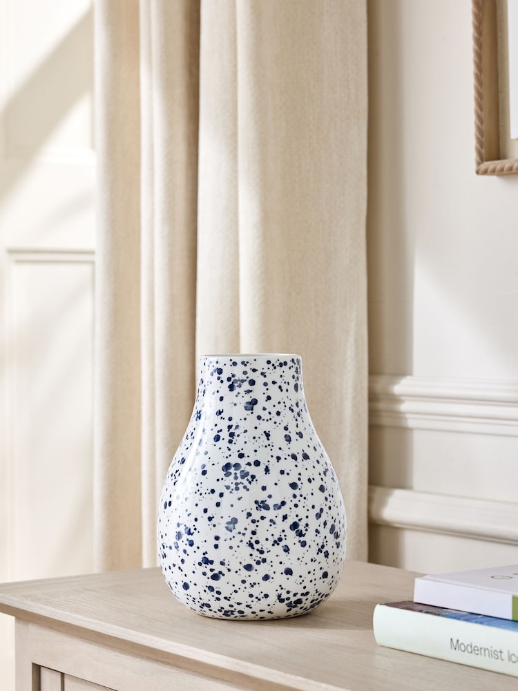 White/Blue Splatter Ceramic Vase - Image 2 of 5